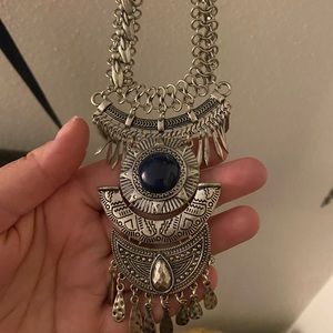 Beautiful silver & blue chunky necklace statement piece western vibe forever 21